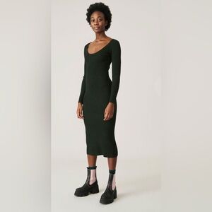 GANNI -KNIT MIDI DRESS - DARK GREEN , Sz M